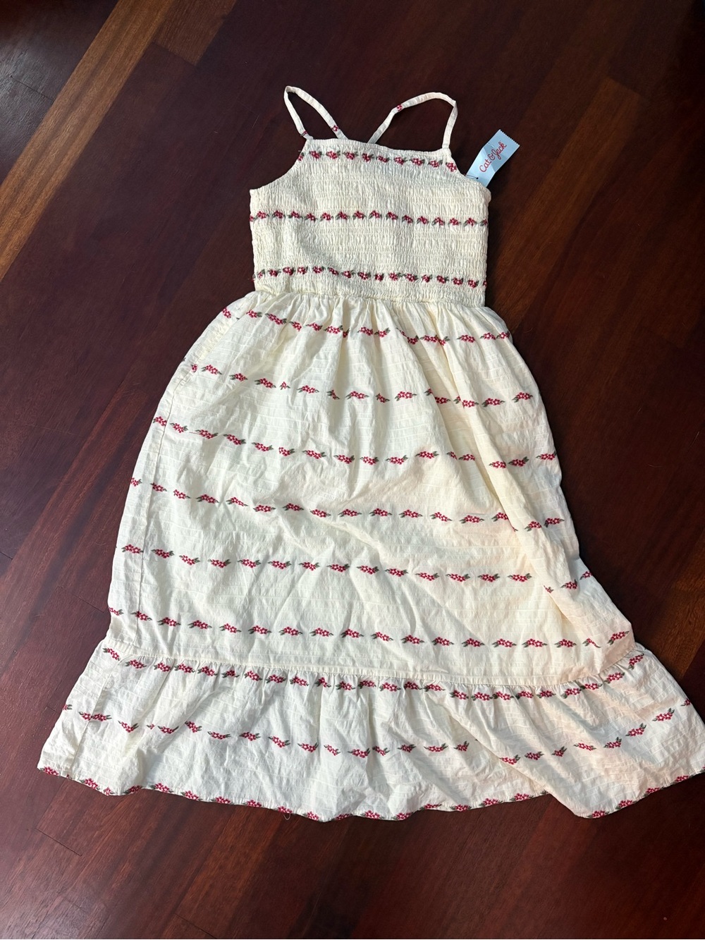 Cat & Jack Cream Maxi Dress with Pink Embroidery